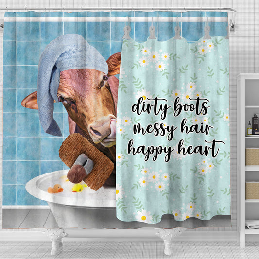 Joy Corners Beefmaster Dirty Boots, Messy Hair, Happy Heart  3D Shower Curtain