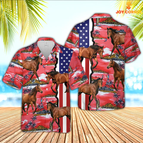 Joycorners Horse American Flag Farming 3D Hawaiian Shirt