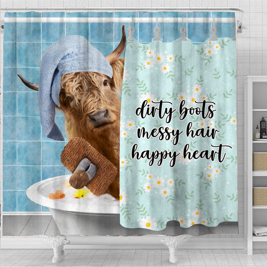 Joy Corners Highland Dirty Boots, Messy Hair, Happy Heart  3D Shower Curtain