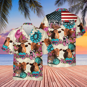 Joycorners Red Angus Happiness Flowers 3D Hawaiian Shirt