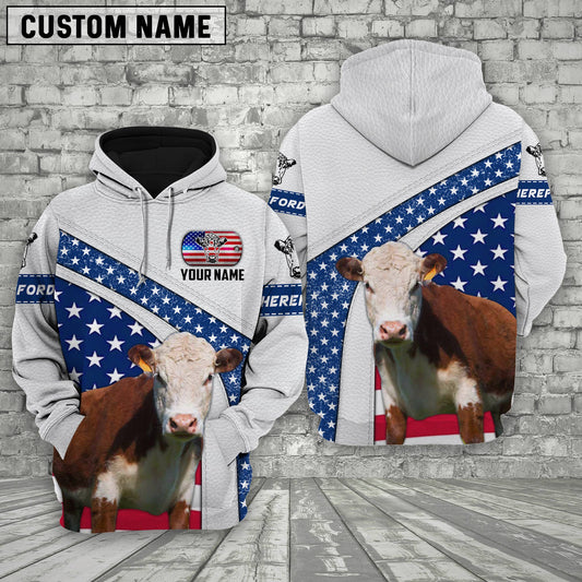 Joycorners Farm Hereford American Flag Custom Name 3D Shirts