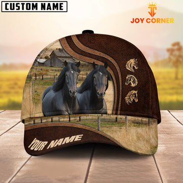 Joycorners Friesian Horses Dark Brown Pattern Customized Name Cap