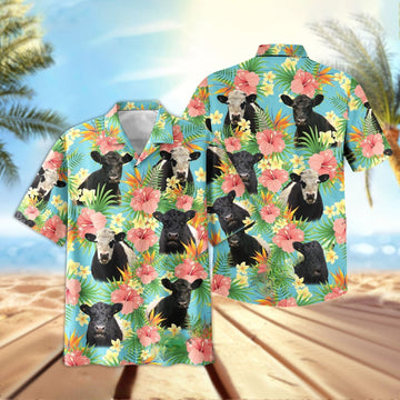 Joy Corners Belted Galloway Tropical Plants Leaves 3D Hawaiian Shirt