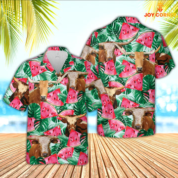 Joycorners Texas Longhorn Watermelon 3D Hawaiian Shirt