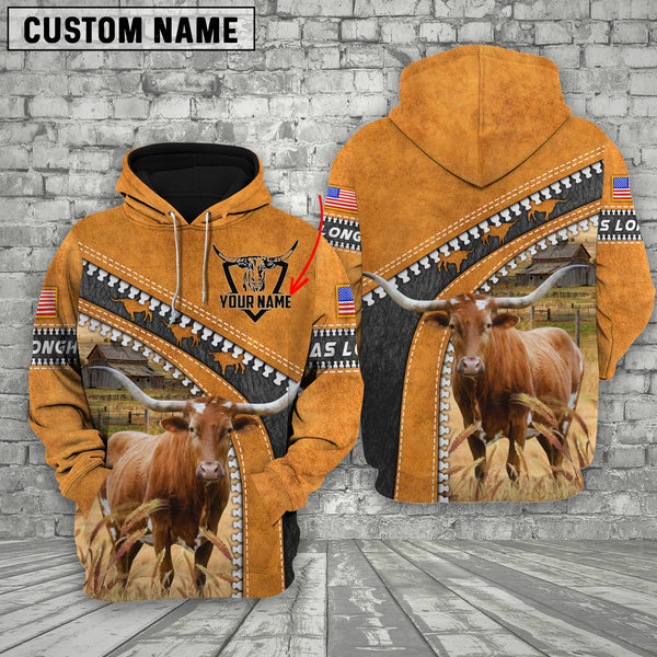 Joycorners Customized Name Farm Texas Longhorn Leather Zip Pattern 3D Shirts