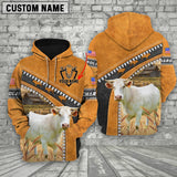 Joycorners Farm Charolais Leather Zip Pattern Custom Name 3D Shirts