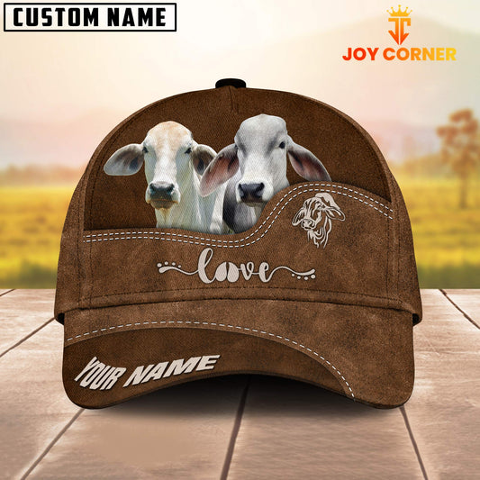 Joycorners Brahman Cattle Love Leather Pattern Customized Name Cap