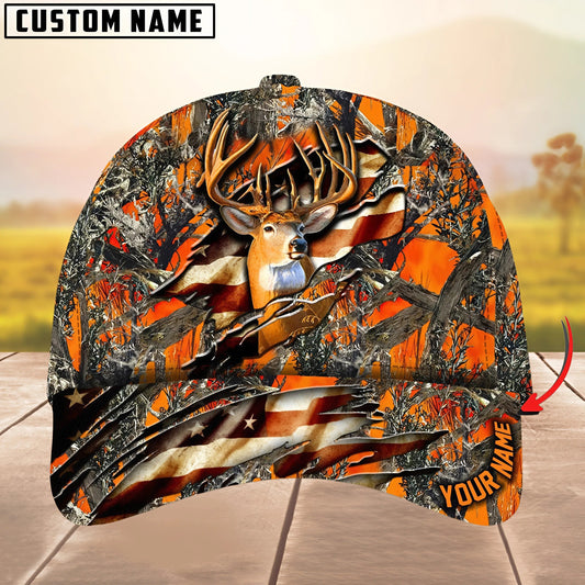 Joycorners Deer Hunting Eternity Cracked Flag Multicolor Personalized Name 3D Cap