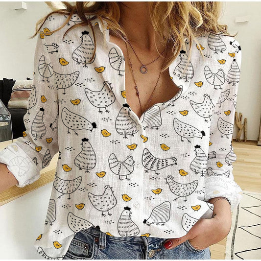 Joycorners Chicken Family Cute Pattern Casual Shirt