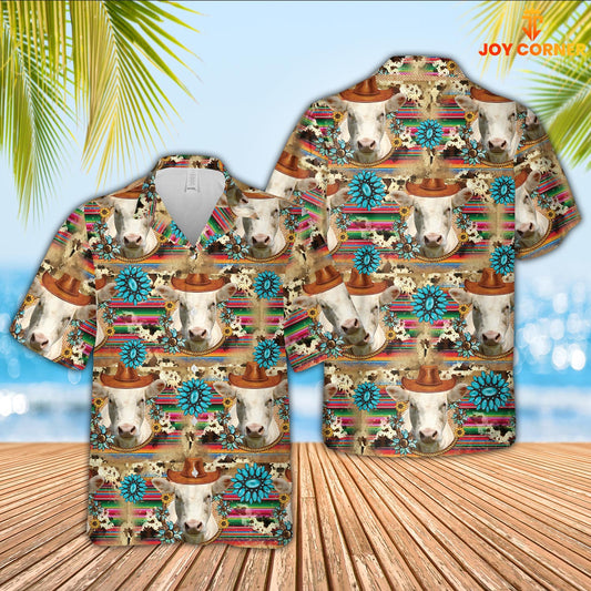 Joycorners Charolais Cowboy Pattern 3D Hawaiian Shirt