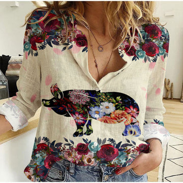 Joycorners Pig Floral Pattern Casual Shirt