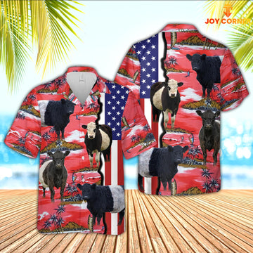 Joycorners Belted Galloway American Flag Farming 3D Hawaiian Shirt