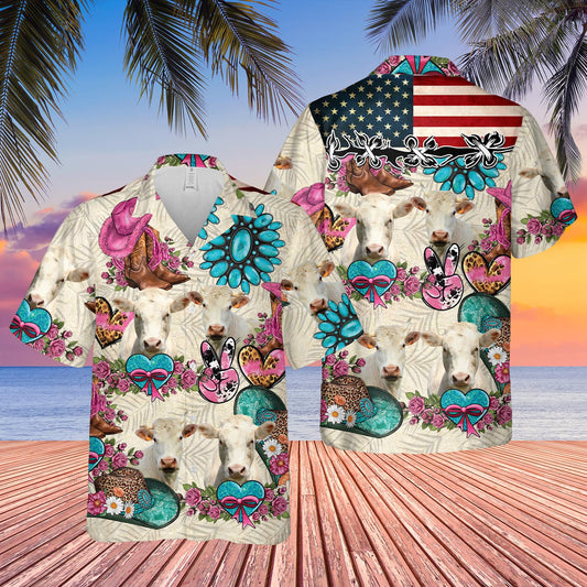 Joycorners Charolais Happiness Flowers 3D Hawaiian Shirt