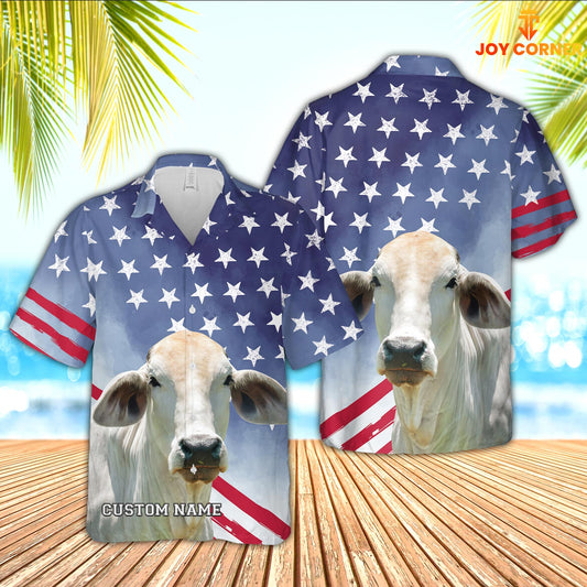 Joy Corners Brahman Cattle Star Pattern Customized Name 3D Hawaiian Shirt