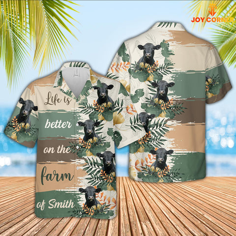 Joy Corners Custom Name Black Angus Life Is Better On The Farm Hawaiian Shirt