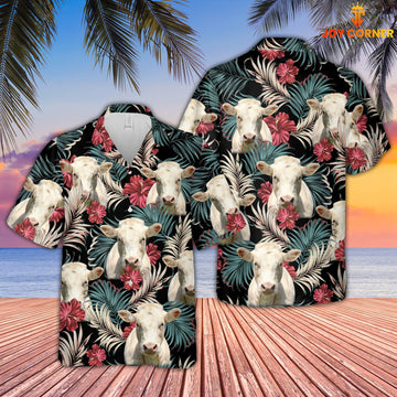 Joy Corners Charolais Dark Red Flowers Pattern Hawaiian Shirt