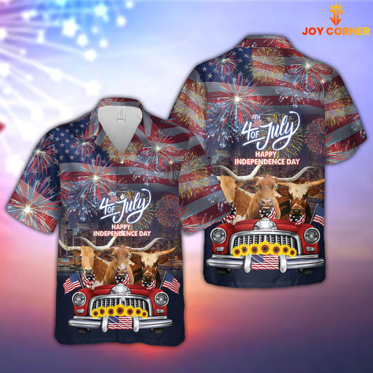 Joy Corners Independence Day Texas Longhorn 3D Hawaiian Shirt