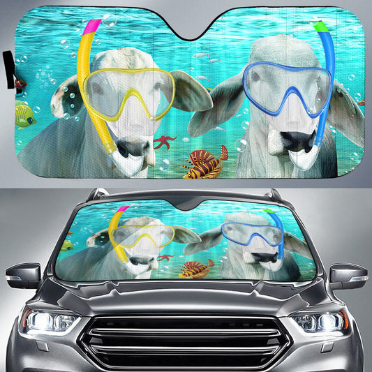 Joycorners Brahman Cattle Diving All Over Printed 3D Sun Shade