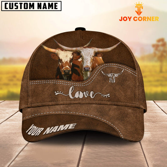 Joycorners Texas Longhorn Love Leather Pattern Customized Name Cap