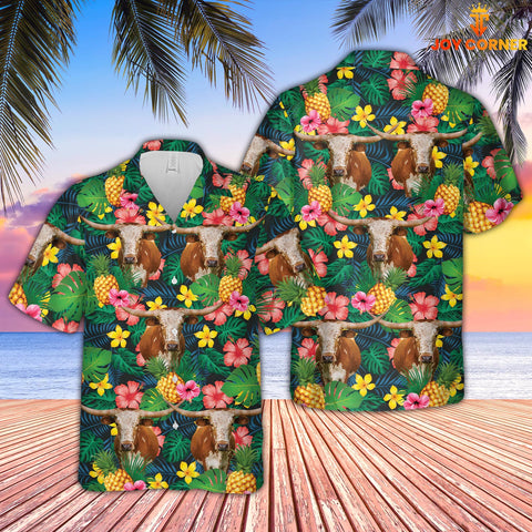 Joycorners Texas Longhorn Summer Pattern 3D Hawaiian Shirt