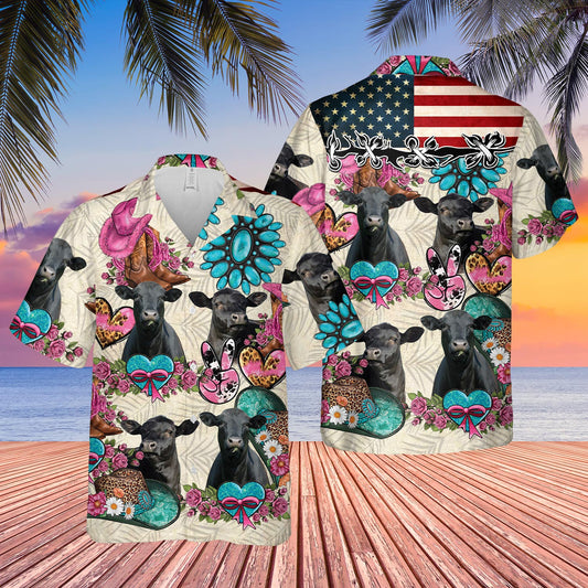 Joycorners Black Angus Happiness Flowers 3D Hawaiian Shirt