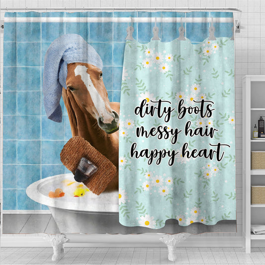 Joy Corners Horse Dirty Boots, Messy Hair, Happy Heart  3D Shower Curtain