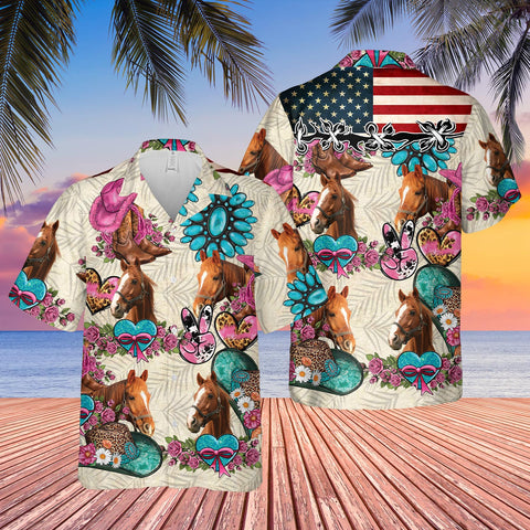 Joycorners Horse Happiness Flowers 3D Hawaiian Shirt
