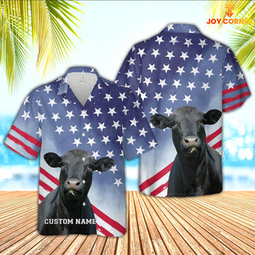 Joy Corners Black Angus Star Pattern Customized Name 3D Hawaiian Shirt