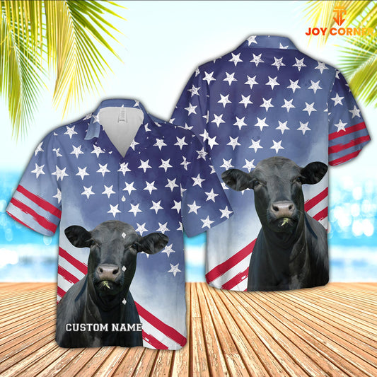 Joy Corners Black Angus Star Pattern Customized Name 3D Hawaiian Shirt
