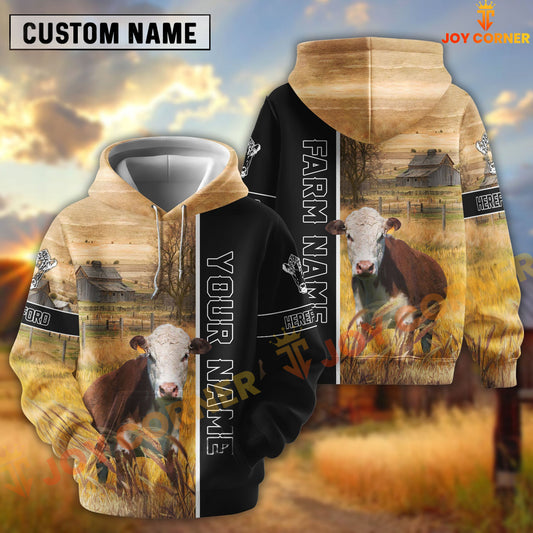 Joycorners Half Black & Farm Hereford Cattle Personalized Hoodie