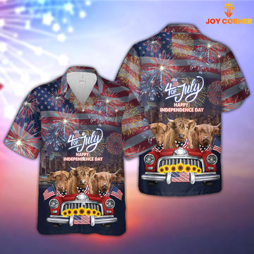 Joy Corners Independence Day Highland Cattle 3D Hawaiian Shirt