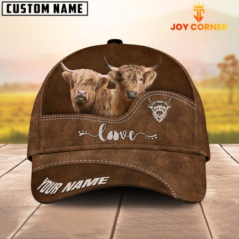 Joycorners Highland Cattle Love Leather Pattern Customized Name Cap