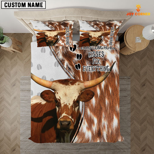 Joycorners Texas Longhorn Kisses Fix Everything Custom Name Bedding Set