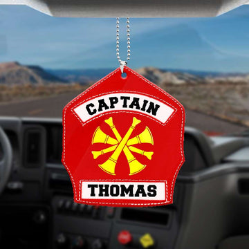 Joycorners Personalized Firefighter Captain Flat Acrylic Car Ornament, Firefighter Car Hanging Ornaments 2D Flat LM1811