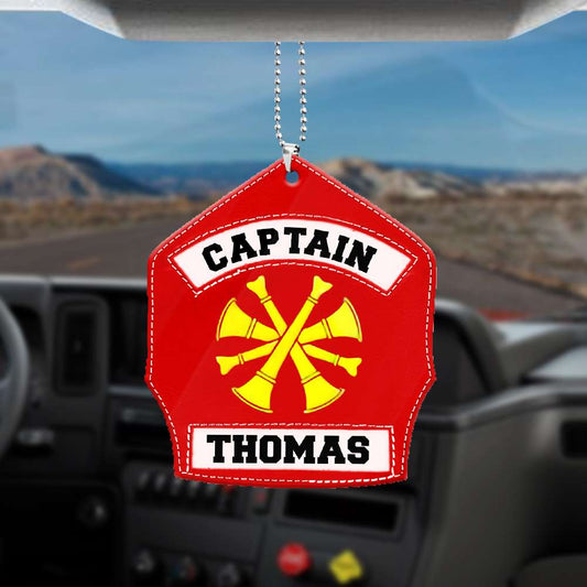Joycorners Personalized Firefighter Captain Flat Acrylic Car Ornament, Firefighter Car Hanging Ornaments 2D Flat LM1811
