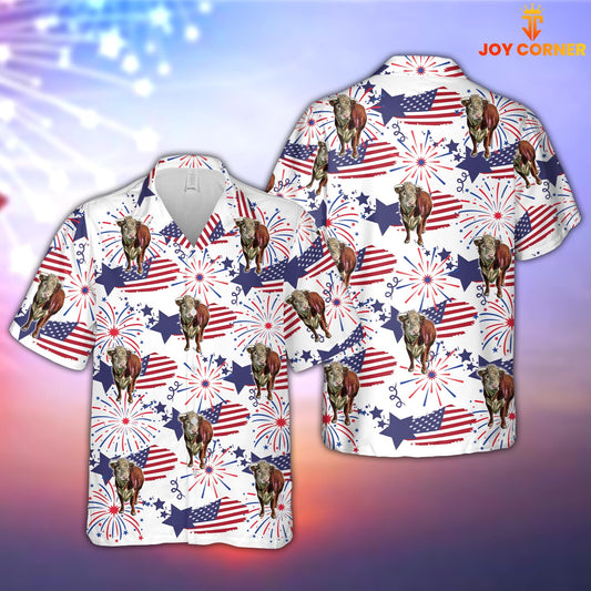 Joycorners Hereford Happy Firework Flag Hawaiian Shirt