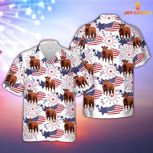 Joycorners Red Angus Happy Firework Flag Hawaiian Shirt