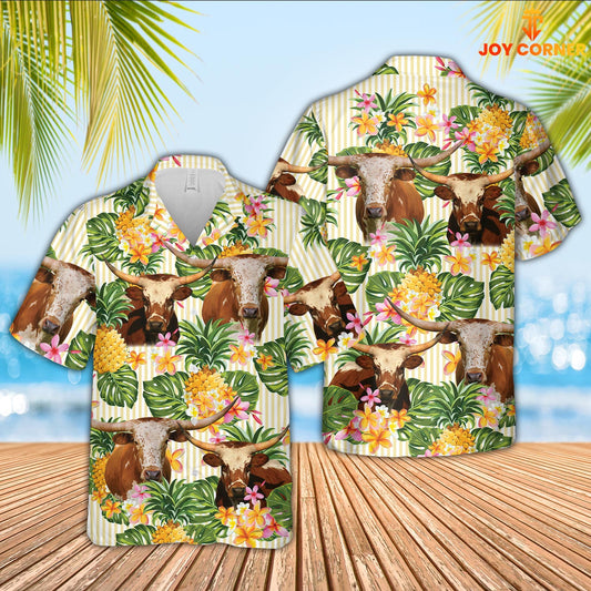 Joy Corners Texas Longhorn Pineapple Pattern Hawaiian Shirt