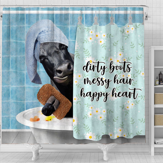 Joy Corners Black Angus Dirty Boots, Messy Hair, Happy Heart  3D Shower Curtain
