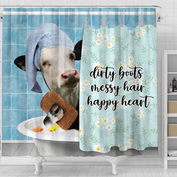 Joy Corners Black Baldy Dirty Boots, Messy Hair, Happy Heart  3D Shower Curtain