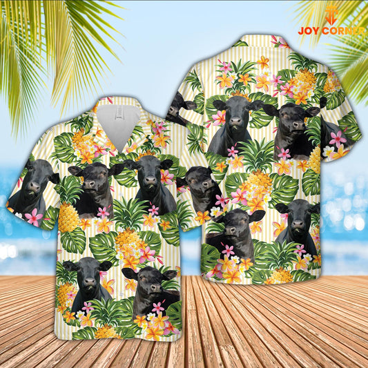 Joy Corners Black Angus Pineapple Pattern Hawaiian Shirt