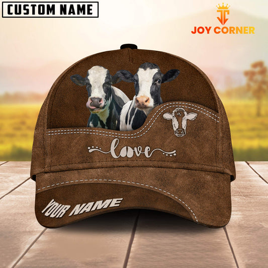 Joycorners Holstein Love Leather Pattern Customized Name Cap
