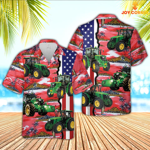 Joycorners Tractor American Flag Farming 3D Hawaiian Shirt
