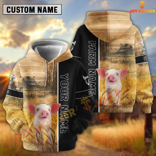 Joycorners Half Black & Farm Pig Personalized Hoodie