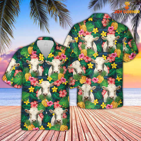Joycorners Charolais Summer Pattern 3D Hawaiian Shirt