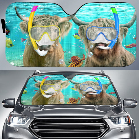 Joycorners Highland Cattle Diving All Over Printed 3D Sun Shade