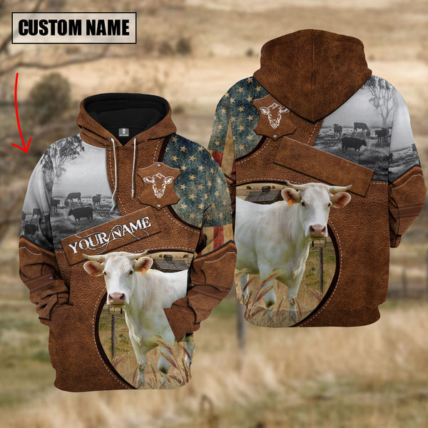 Joycorners Farm Charolais American Leather Pattern 3D Custom Name Shirts