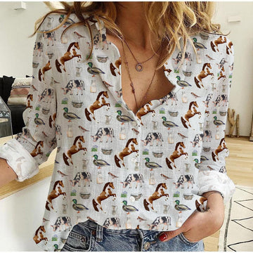 Joycorners Horse Farm Animal Pattern Casual Shirt