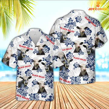 Joy Corners Black Baldy American White Flowers Pattern Hawaiian Shirt