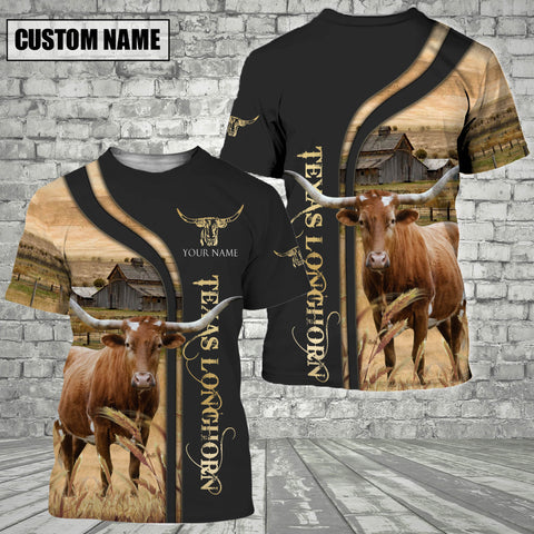 Joycorners Customized Name Name Texas Longhorn On The Farm 3D T - Shirt 2023